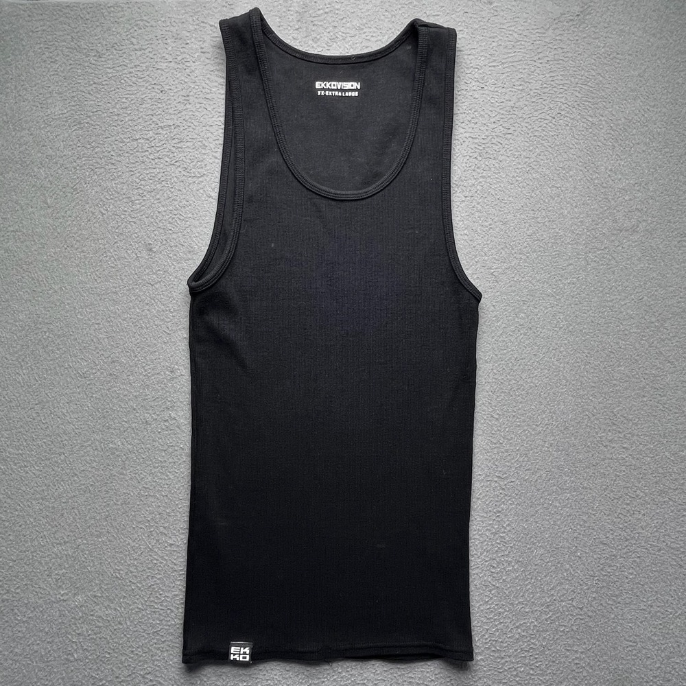 Ekkovision Men Tank Top Black Ribbed Cotton XXL Athletic Gym Wear